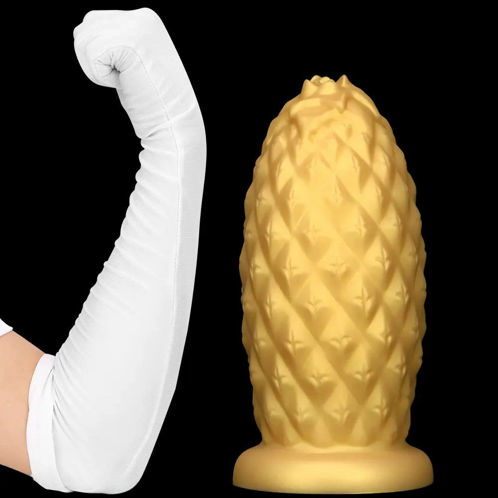 8.26in 10.03in 11.81in Gold Silicone Pineapple Giant Penis Anal Plug Dildo
