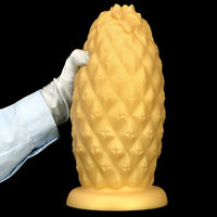 8.26in 10.03in 11.81in Gold Silicone Pineapple Giant Penis Anal Plug Dildo