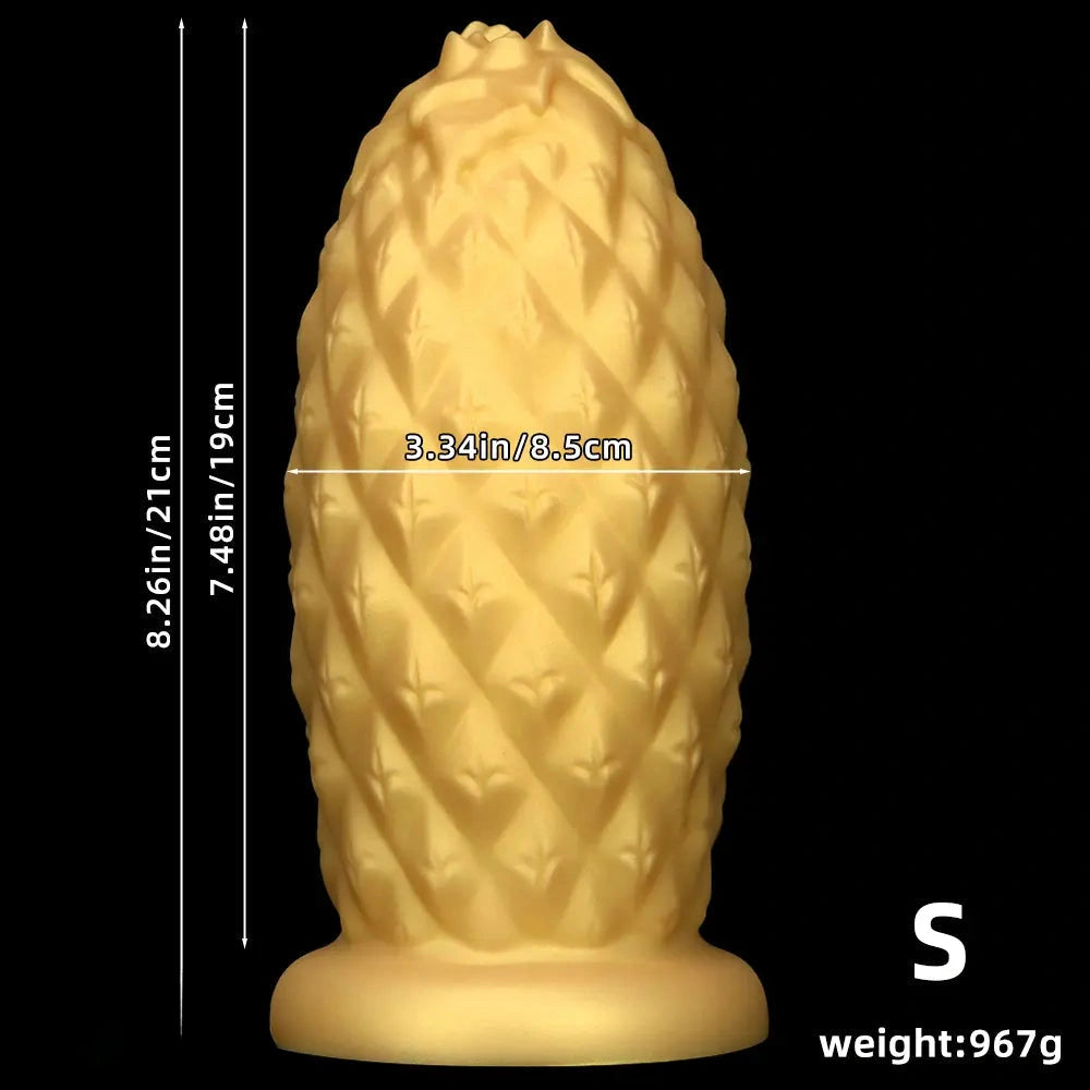 8.26in 10.03in 11.81in Gold Silicone Pineapple Giant Penis Anal Plug Dildo