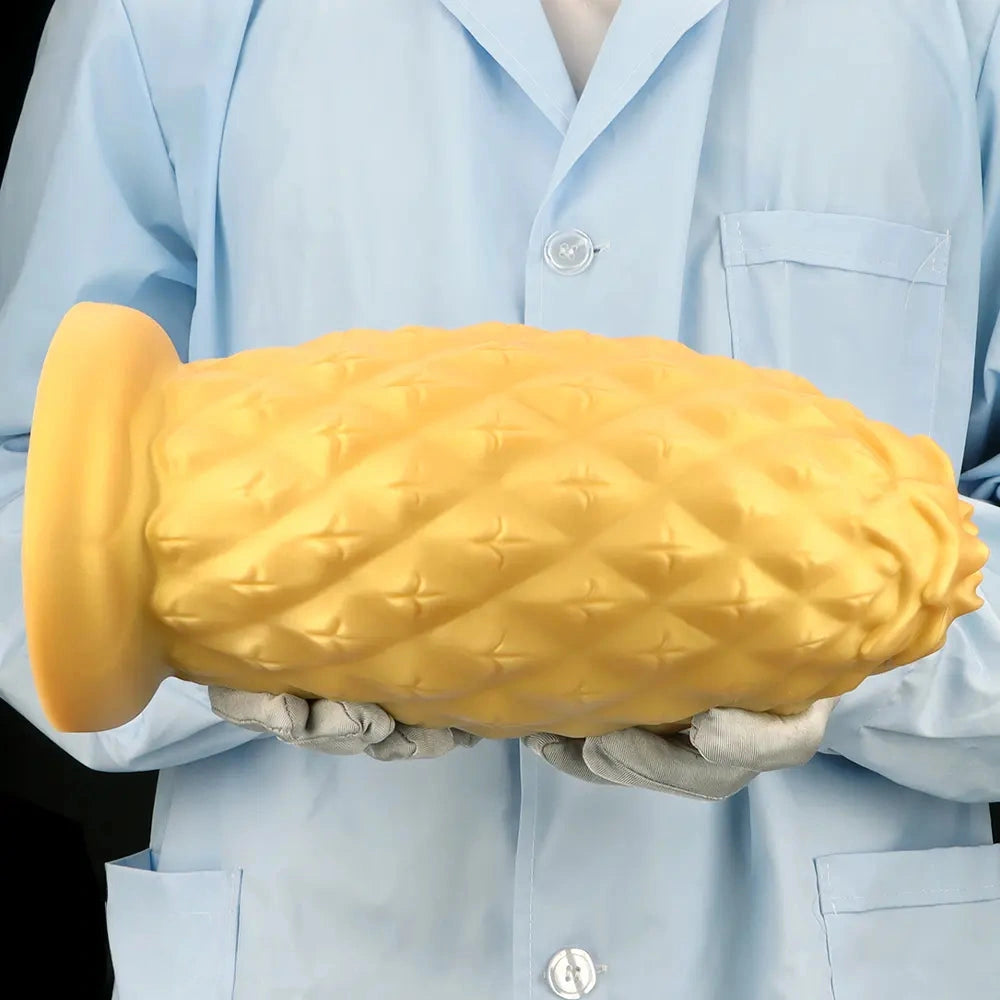 8.26in 10.03in 11.81in Gold Silicone Pineapple Giant Penis Anal Plug Dildo