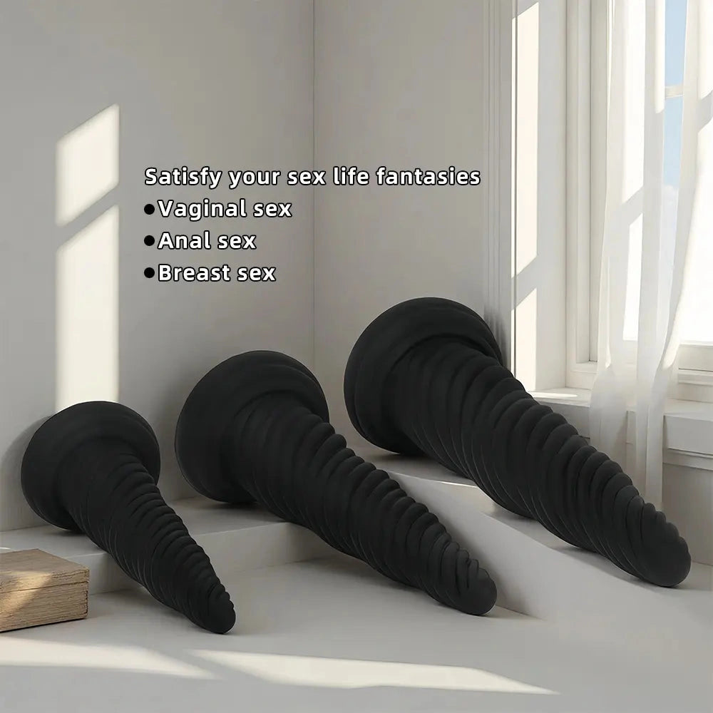 8.26in 10.43in 12in Silicone Thread Black Big Soft Dildo For Couples