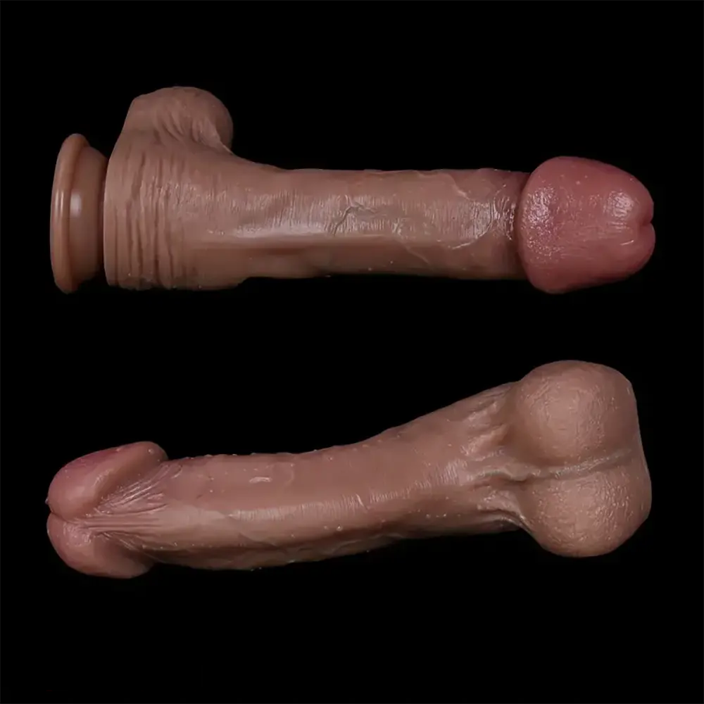 8.26in 11in Realistic Large Double-Layer Veins Plump Silicone Dildo