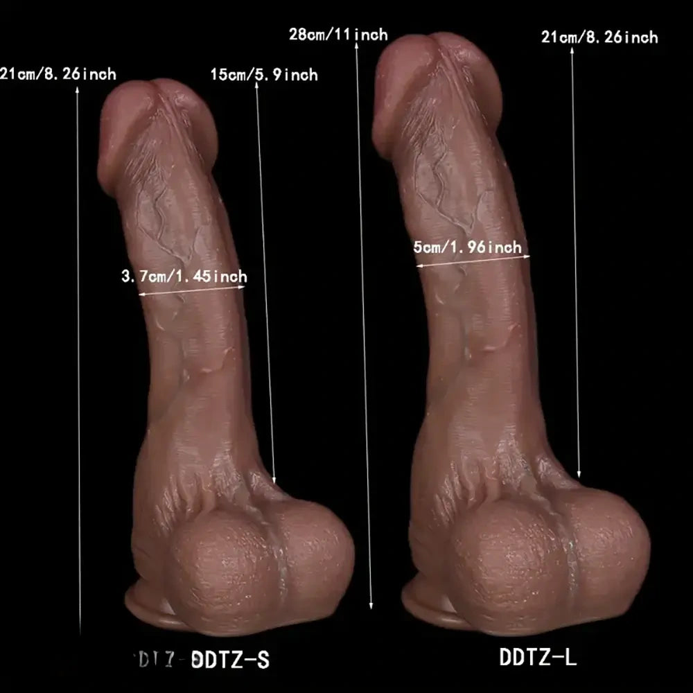 8.26in 11in Realistic Large Double-Layer Veins Plump Silicone Dildo