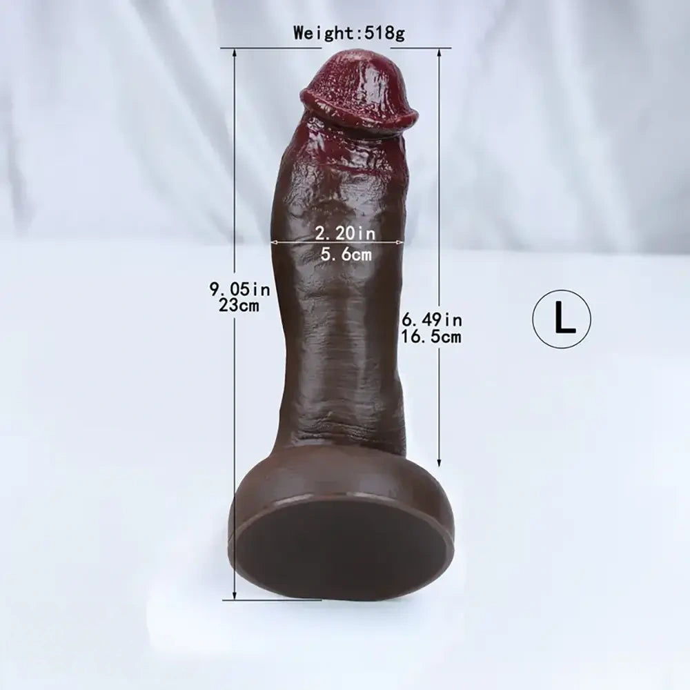 8.26in 8.46in 9.05in Realistic Skin-Feel Big Ebony Soft Silicone Dildo