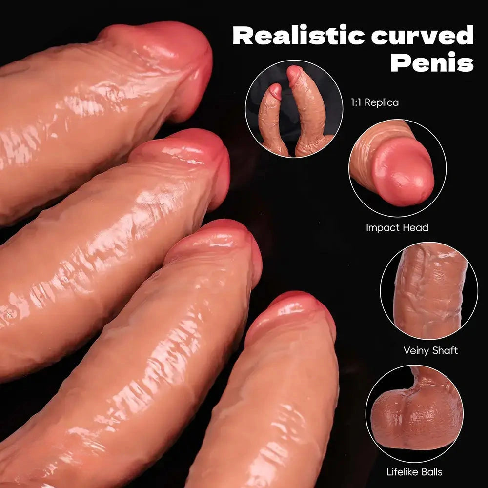 8.26in 9.05in 9.84in 11.81in Realistic Curved Big Penis Dildo For Hands-Free Use