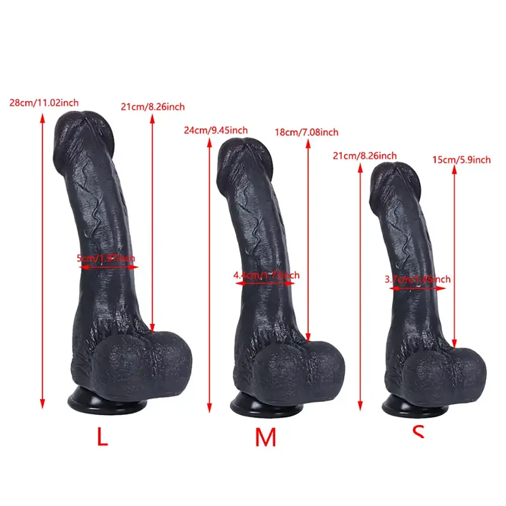 8.26in 9.45in 11.02in Big Ebony Realistic Silicone Soft Dildo Sex Toy