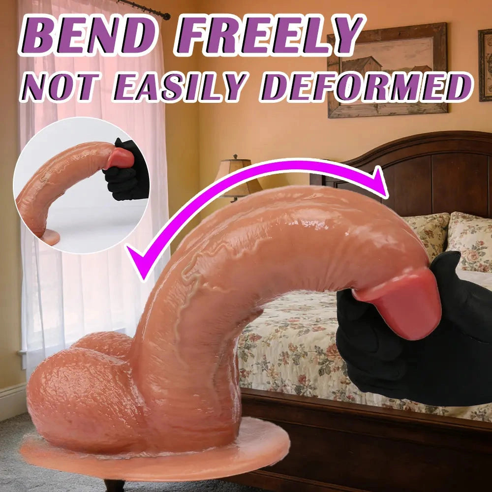 8.26in 9.84in 11in Realistic Feeling Silicone Big Soft And Bendable Cock Dildo