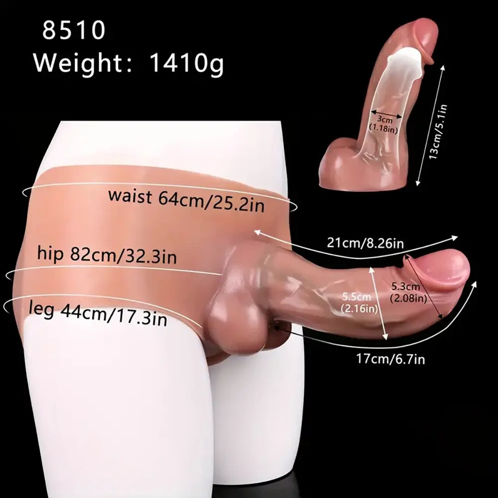 8.26in Large Silicone Dildo Sheath With Pants Wearable Penis Sleeve