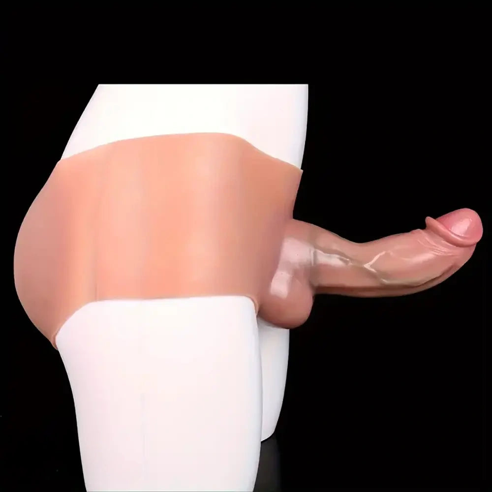 8.26in Large Silicone Dildo Sheath With Pants Wearable Penis Sleeve
