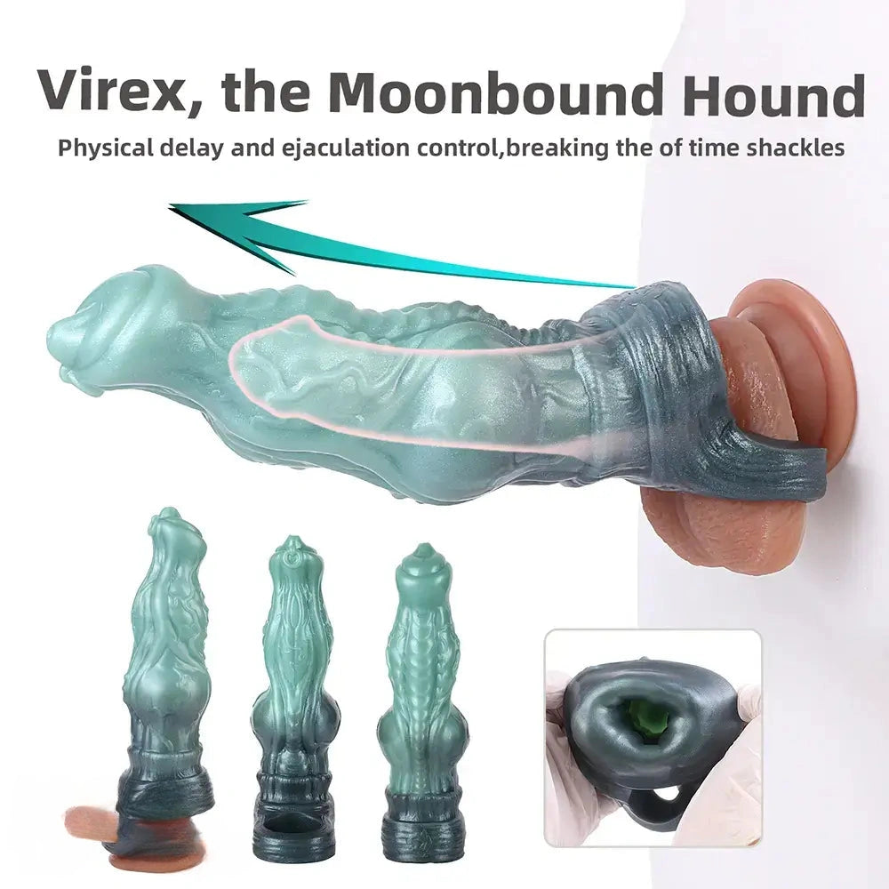 8.26in Moonbound Hound Silicone Hollow Cock Sleeve Dildo For Male Toy