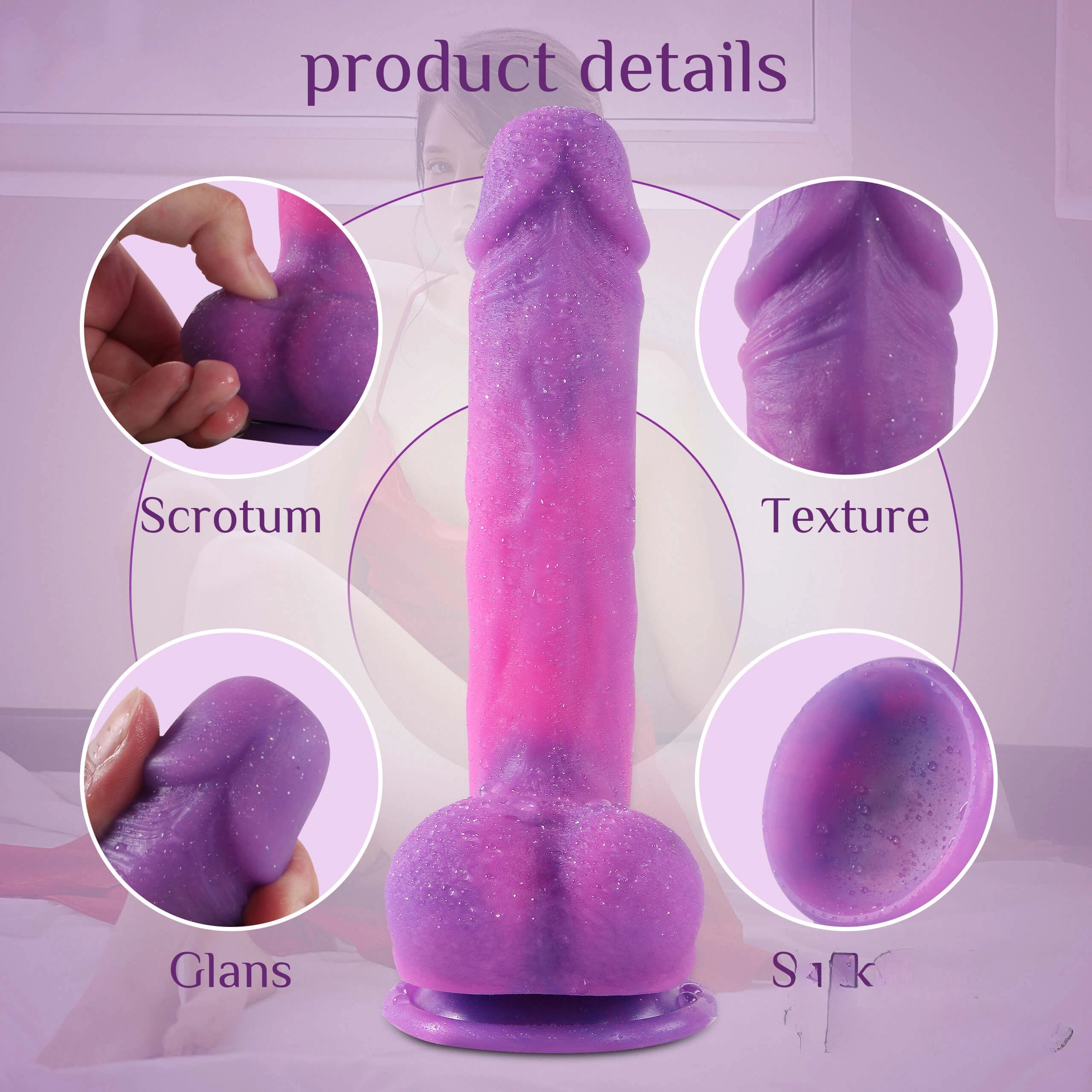 8.26in Silicone Night Sky Realistic Dildo Adult Toy With Balls