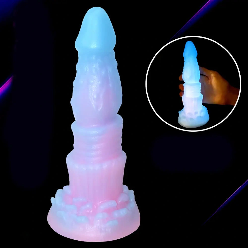 8.26in Silicone Soft Luminous Fantasy Dildo Woman Man Anal Sex Toy