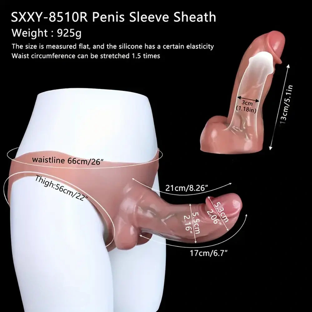 8.26in Silicone Wearable Strap-On Dildo Hollow Curved Penis Sleeve