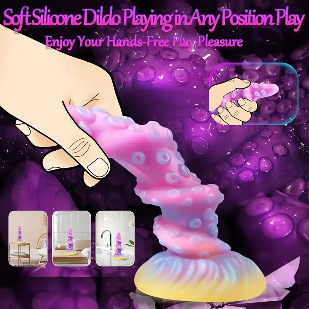 8.26in Tentacle Adult Toy Fantasy Dildo Glowing Octopus Silicone Dildo