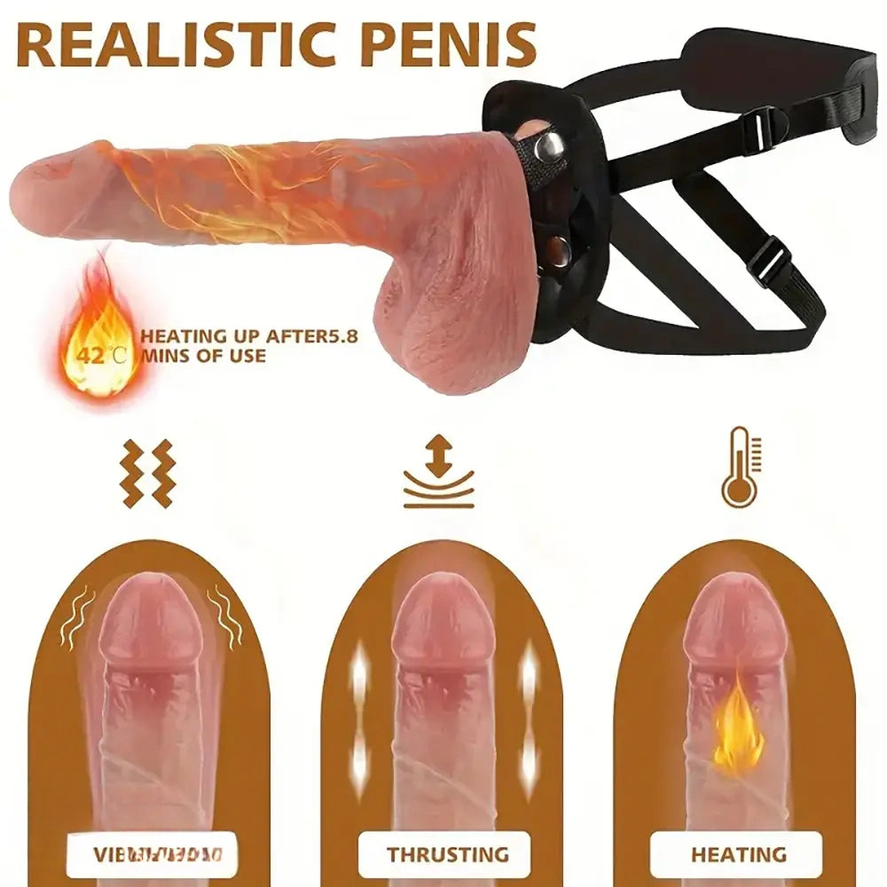 8.26in Wireless Vibrating Thrusting Heating Silicone Big Strap on Dildo