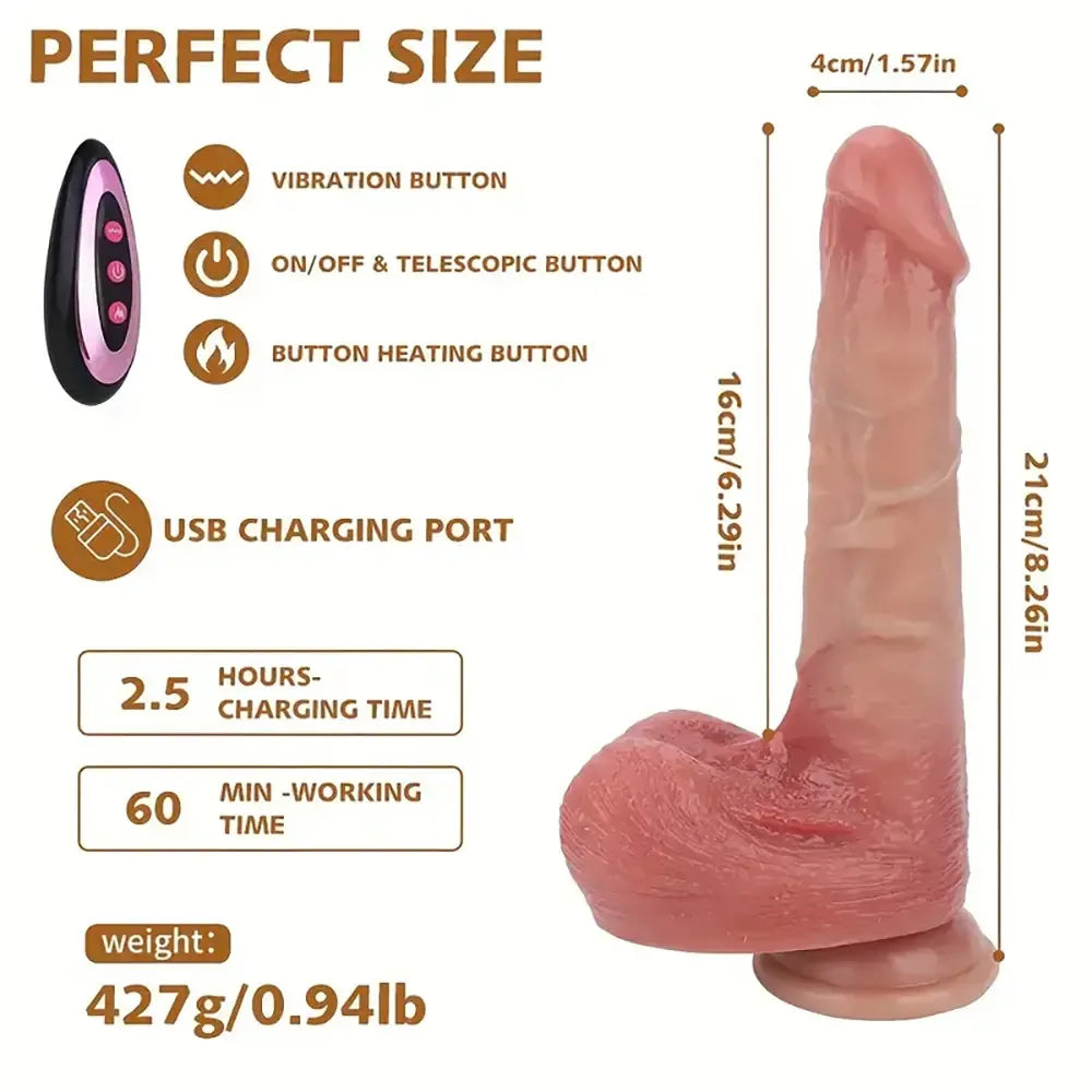 8.26in Wireless Vibrating Thrusting Heating Silicone Big Strap on Dildo