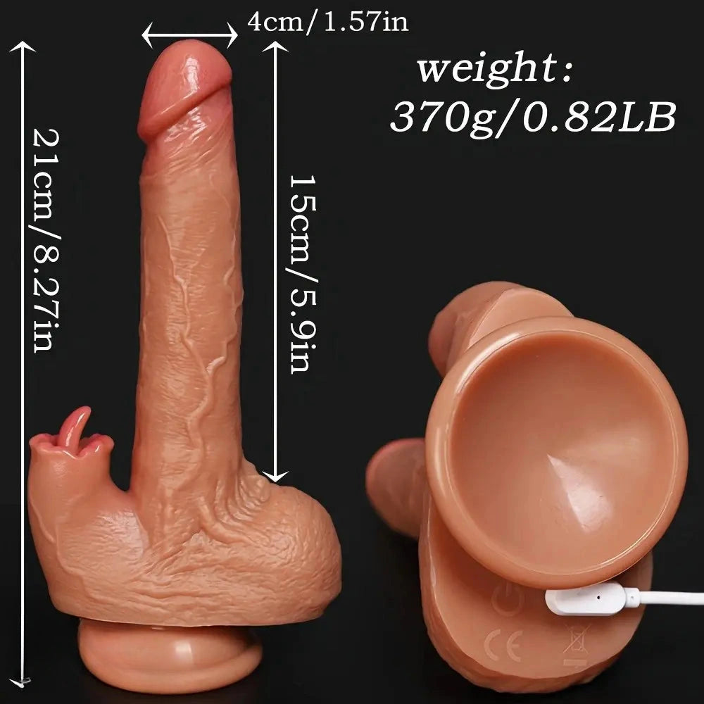 8.27in Electric Silicone Massager with Heat Vibrating Dildo For Hands-Free Play