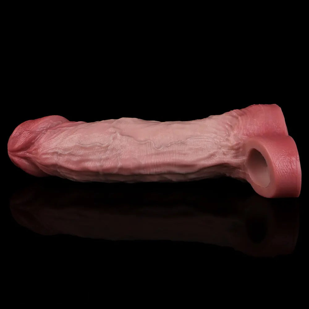 8.27in Lifelike Blue Veins Hollow Dildo Uncut Cock Sleeve With Cock Ring