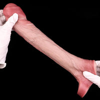 8.27in Lifelike Blue Veins Hollow Dildo Uncut Cock Sleeve With Cock Ring