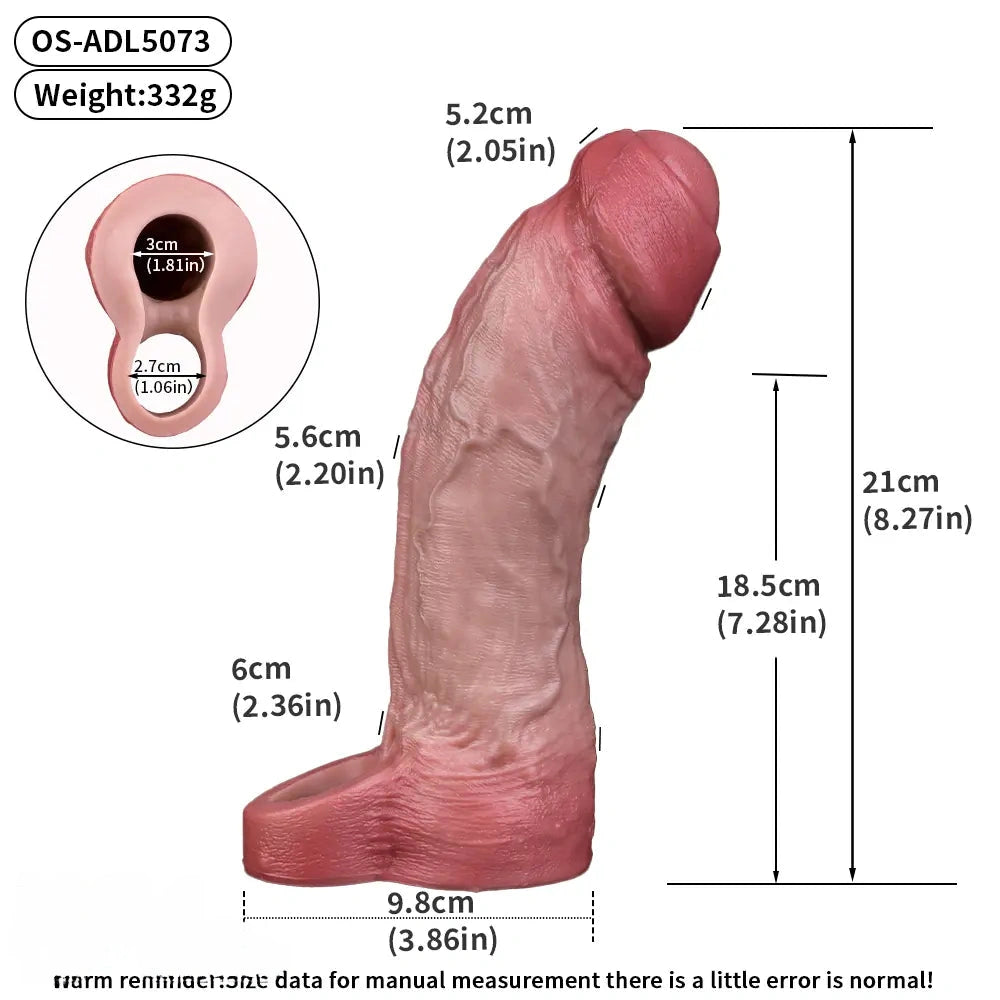8.27in Lifelike Blue Veins Hollow Dildo Uncut Cock Sleeve With Cock Ring