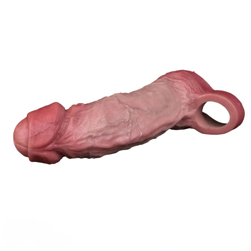 8.27in Lifelike Blue Veins Hollow Dildo Uncut Cock Sleeve With Cock Ring