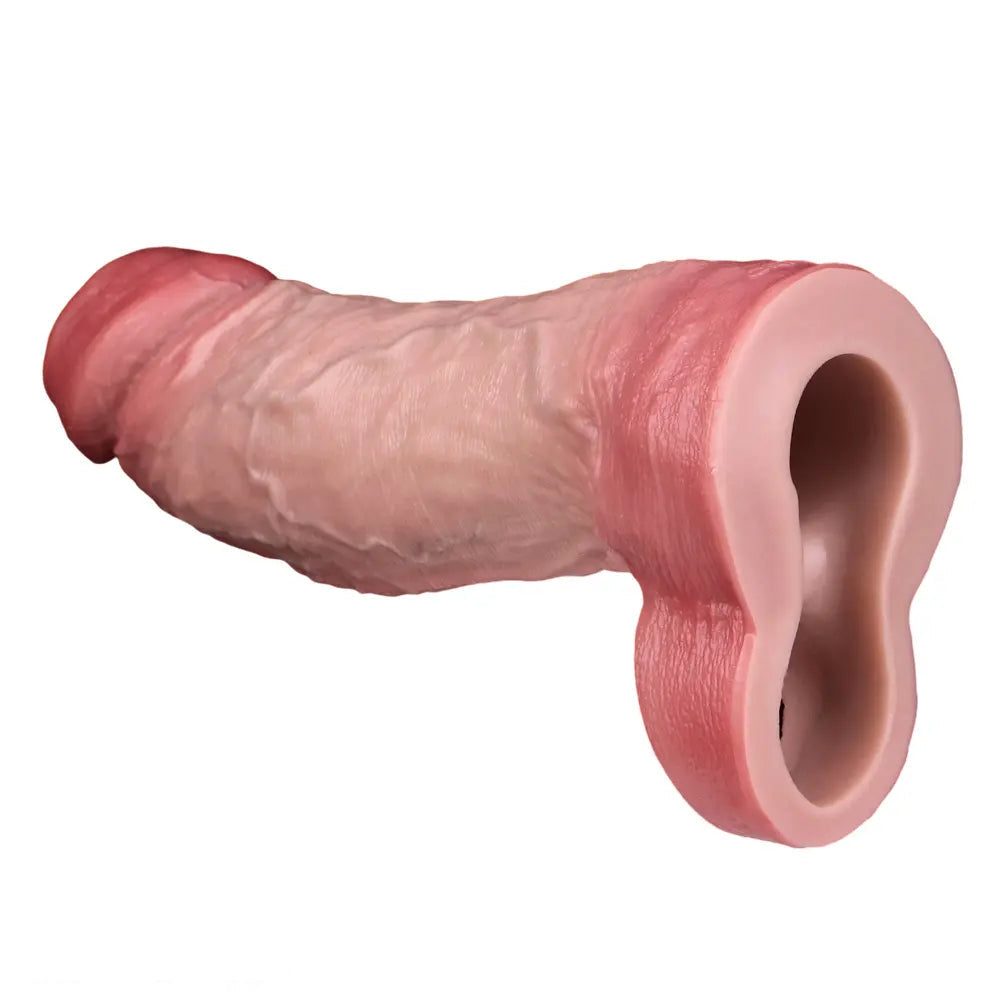 8.27in Lifelike Blue Veins Hollow Dildo Uncut Cock Sleeve With Cock Ring