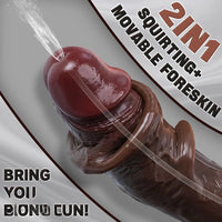8.27in Moveable Skin Squirting Ebony Silicone Soft Big Dildo For Love
