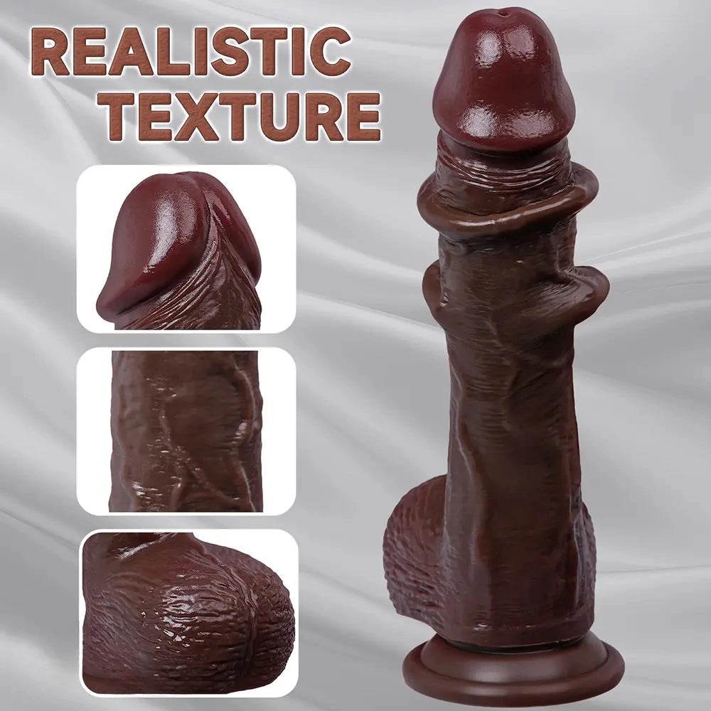 8.27in Moveable Skin Squirting Ebony Silicone Soft Big Dildo For Love