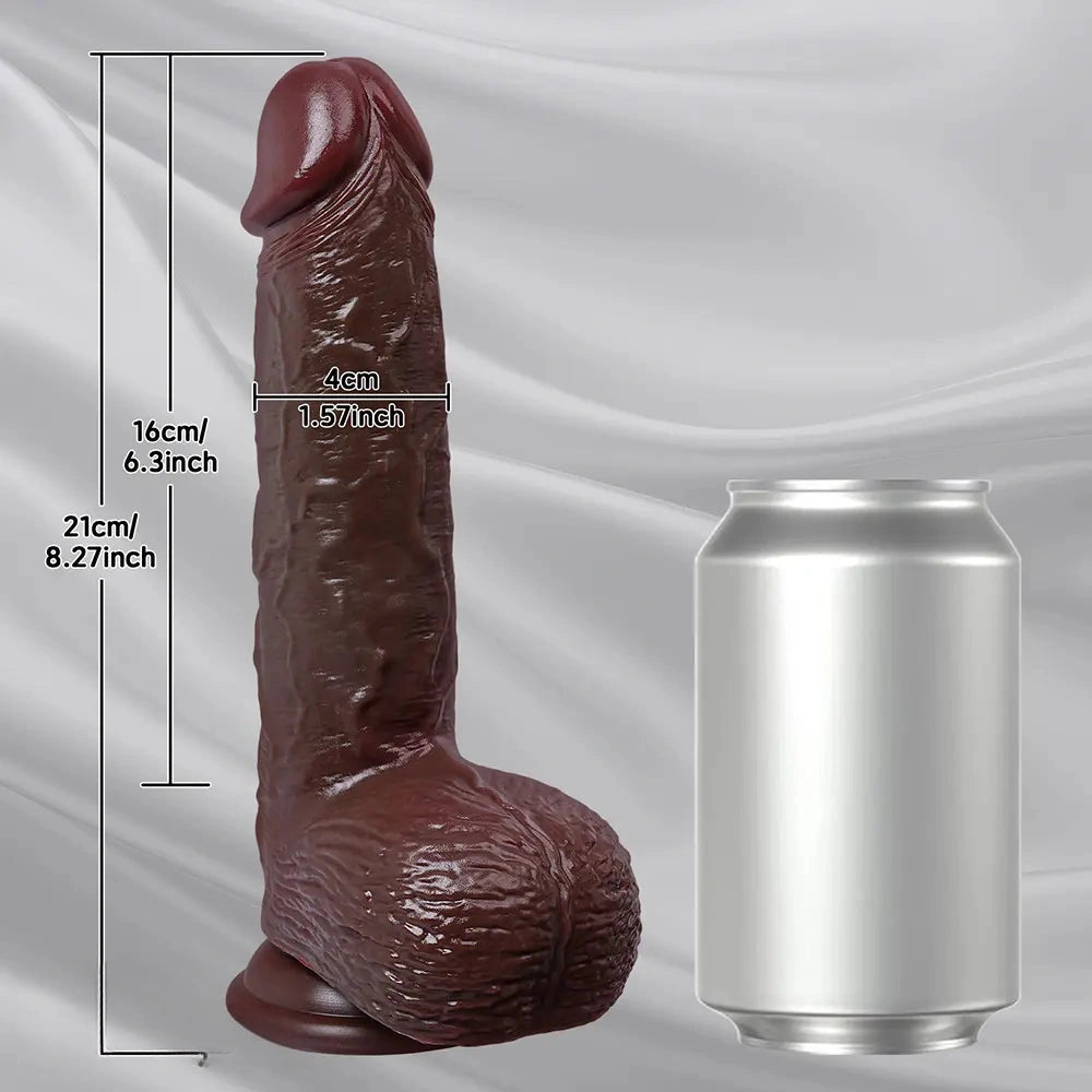 8.27in Moveable Skin Squirting Ebony Silicone Soft Big Dildo For Love