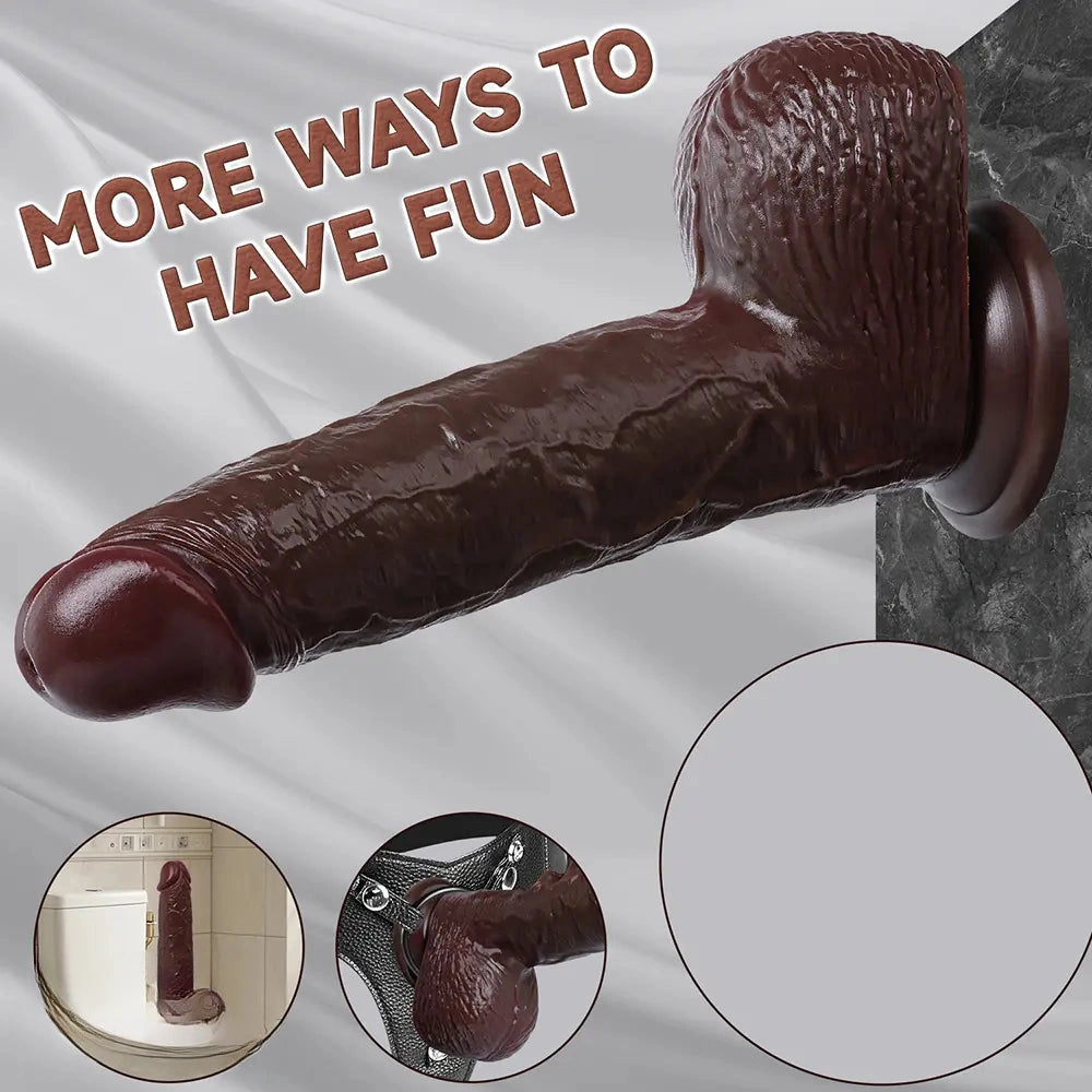 8.27in Moveable Skin Squirting Ebony Silicone Soft Big Dildo For Love