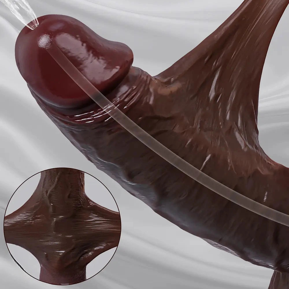8.27in Moveable Skin Squirting Ebony Silicone Soft Big Dildo For Love