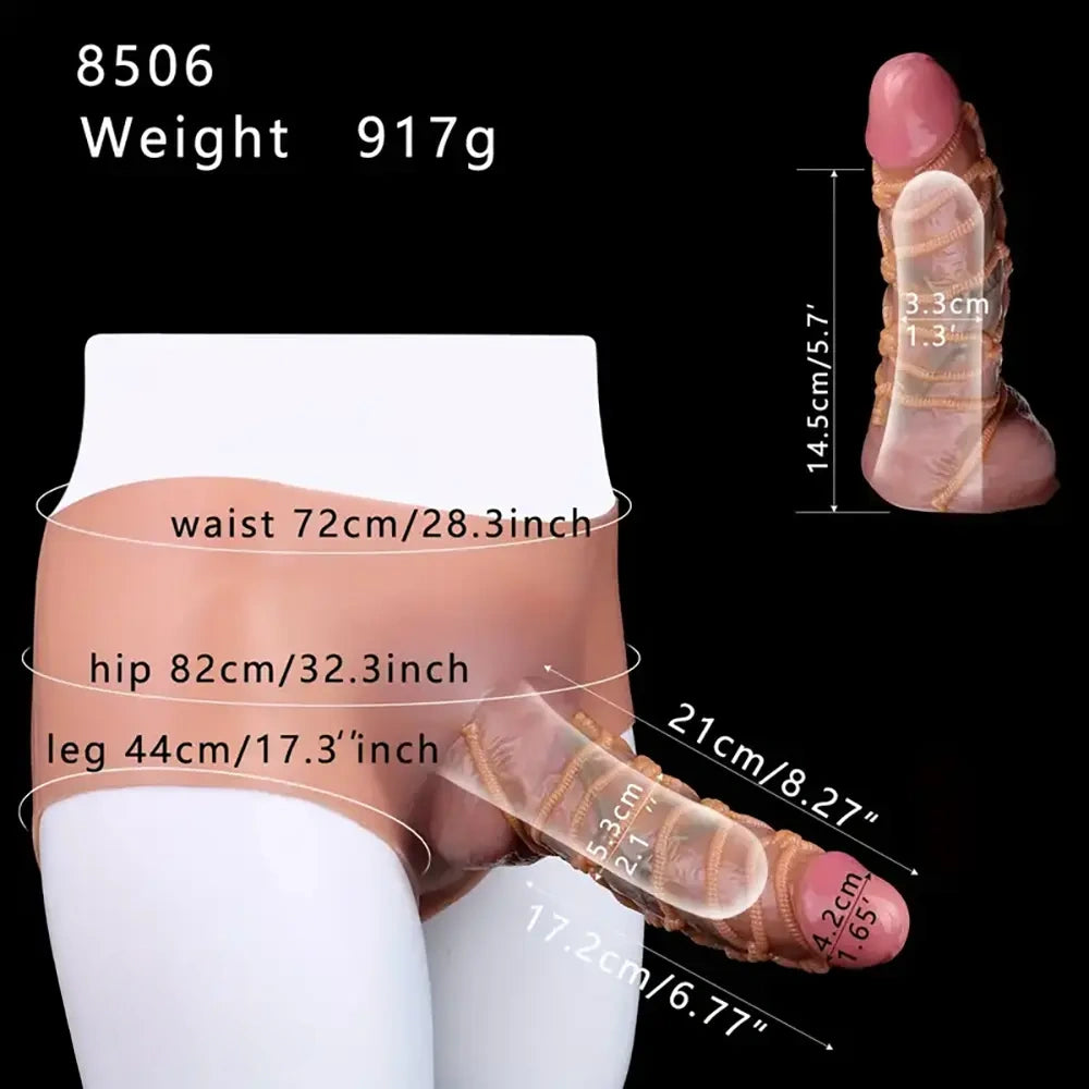 8.27in Real Silicone Dildo Pants With Tie Rope Hollow Penis Soft Dildo
