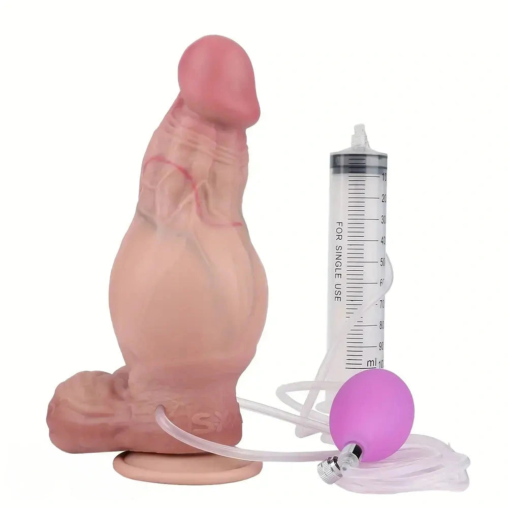 8.27in Silicone Inflatable Cumming Soft Big Dildo Suction Cup Female Sex Toy