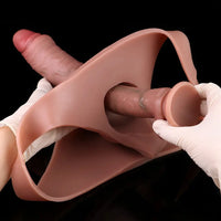8.27in Wearable Hollow Dildo Pants Silicone Leather Sleeve For Male Cock