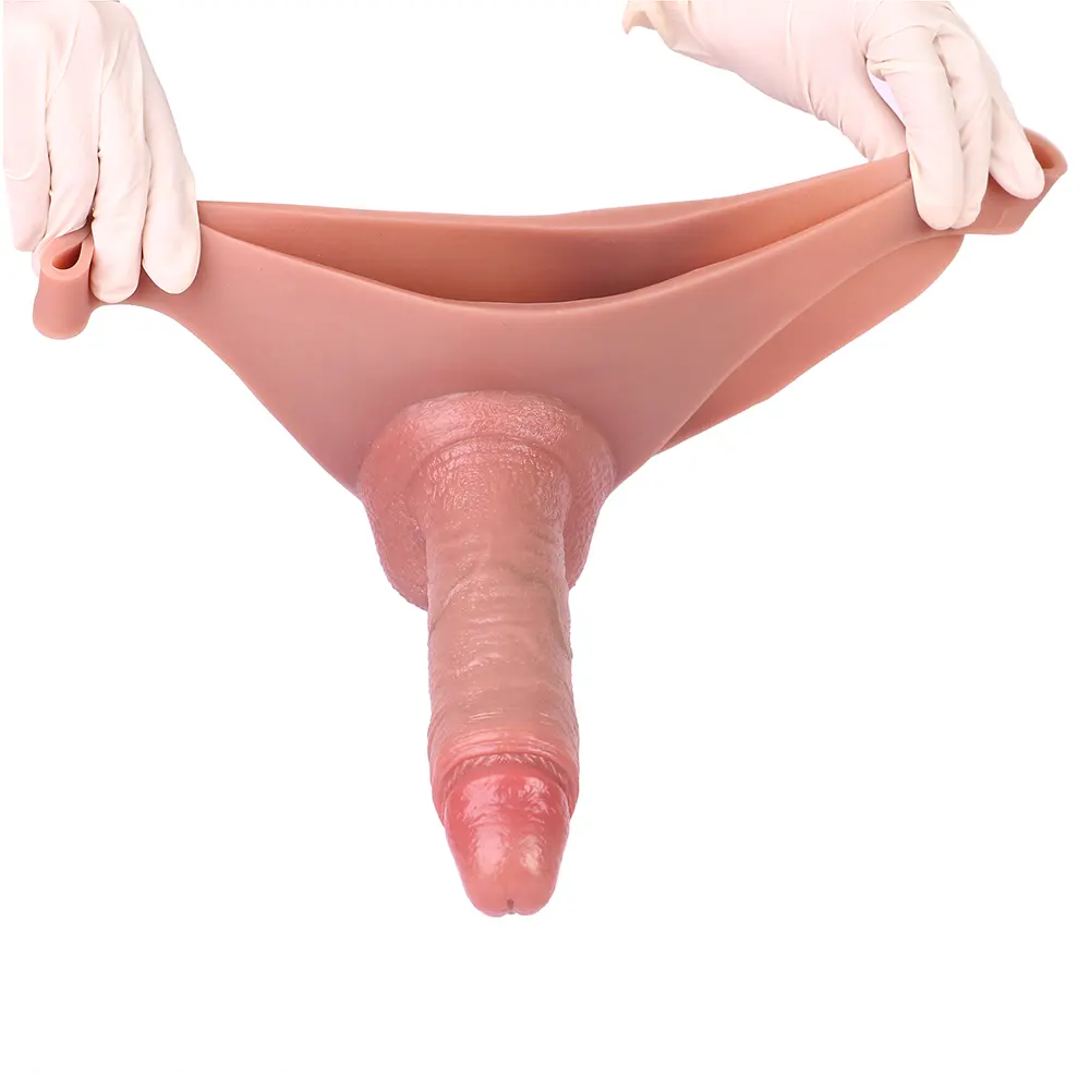8.27in Wearable Hollow Dildo Pants Silicone Leather Sleeve For Male Cock
