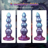 8.38in 10.15in 11.81in Beaded Monster Doggy Egg Fantasy Knot Anal Dildo