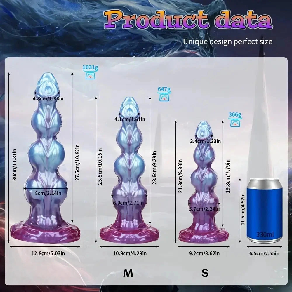 8.38in 10.15in 11.81in Beaded Monster Doggy Egg Fantasy Knot Anal Dildo
