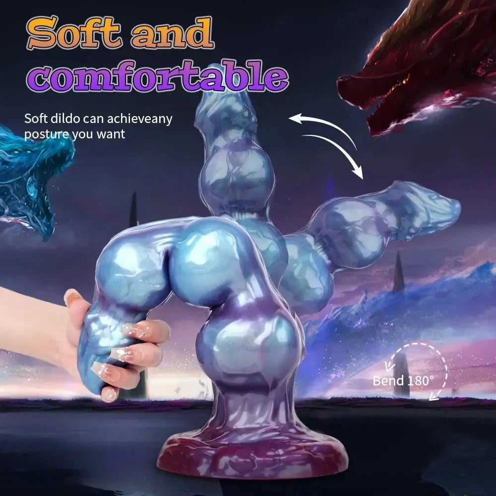 8.38in 10.15in 11.81in Beaded Monster Doggy Egg Fantasy Knot Anal Dildo