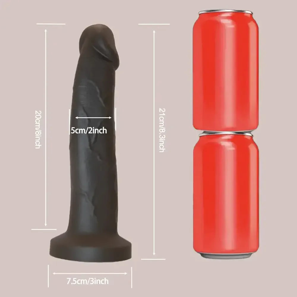 8.3in Big Ebony Silicone Soft Suction Cup Dildo For Hands-Free Play
