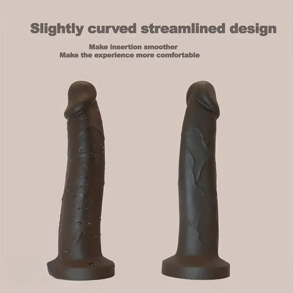 8.3in Big Ebony Silicone Soft Suction Cup Dildo For Hands-Free Play
