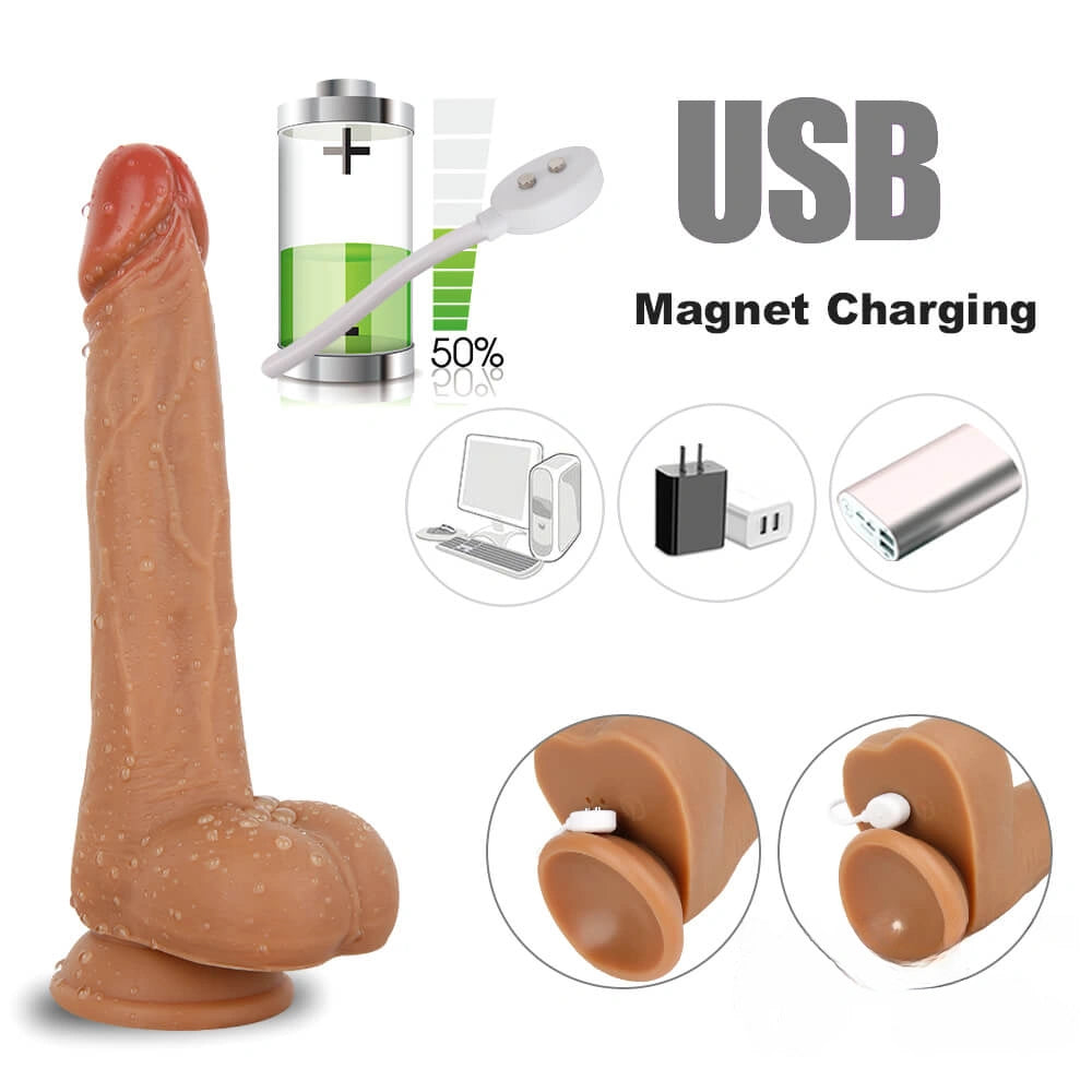 8.3in Silicone Quite Vibrating Thrusting Heating Dildo Women Sex Toy