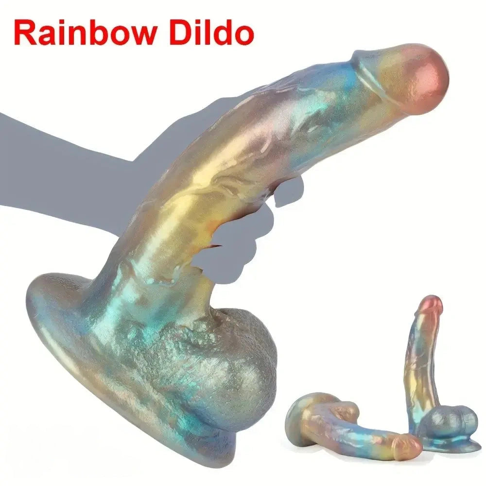 8.46in 9.84in Realistic Rainbow Fantasy Monster Soft Platinum Silicone Dildo