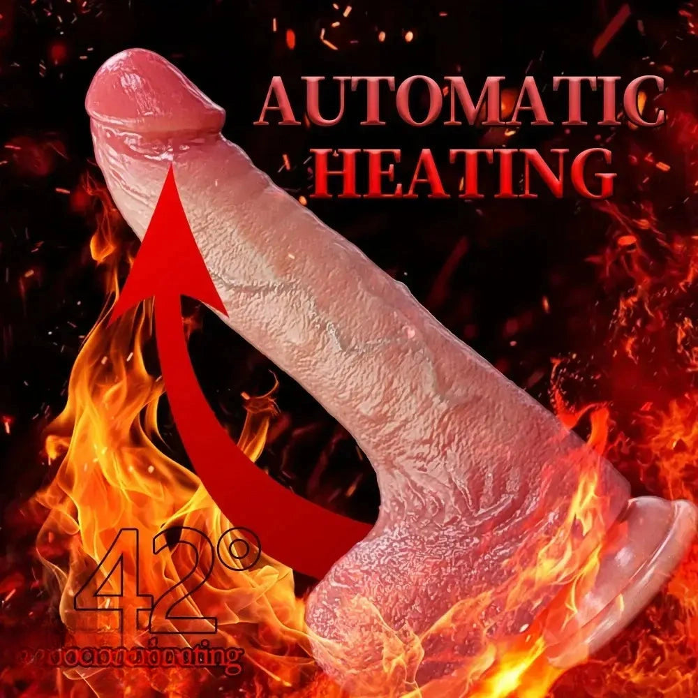 8.46in Automatic Heating Thrusting Vibrating Silicone Real Skin Soft Dildo