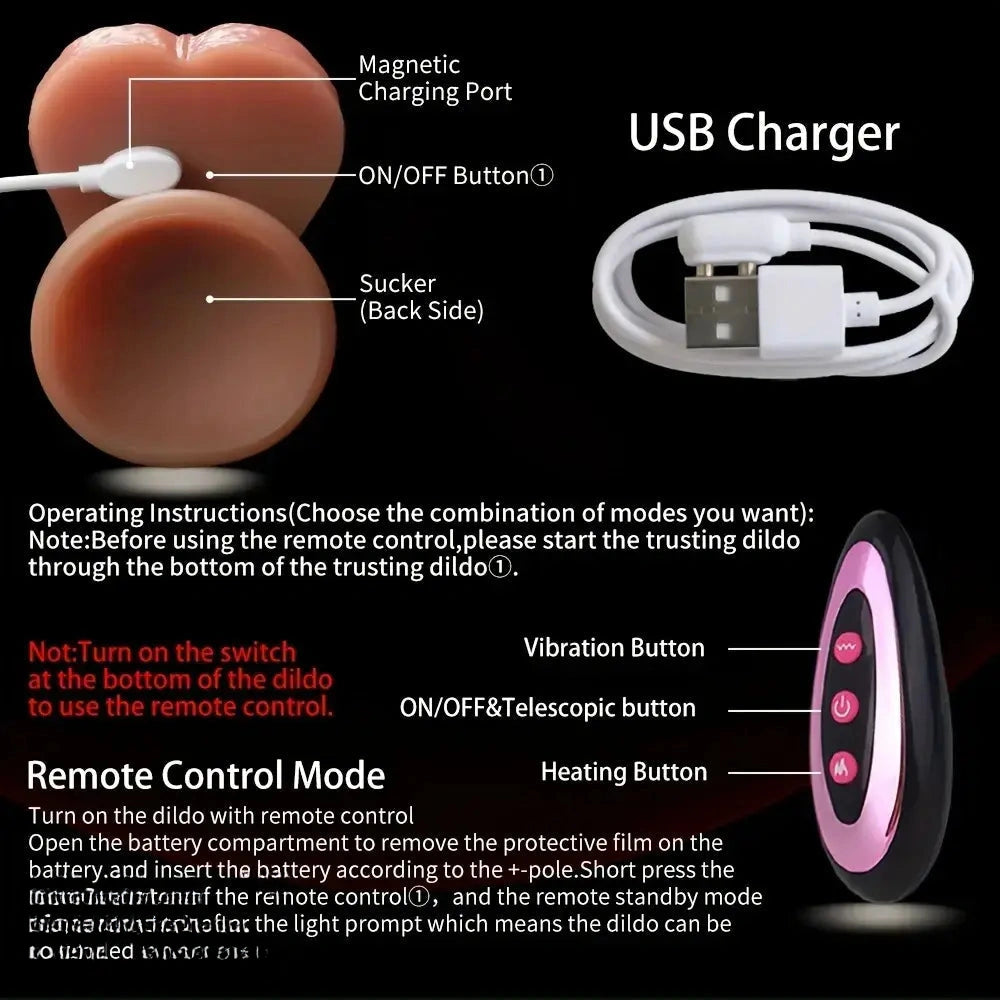 8.46in Automatic Heating Thrusting Vibrating Silicone Real Skin Soft Dildo