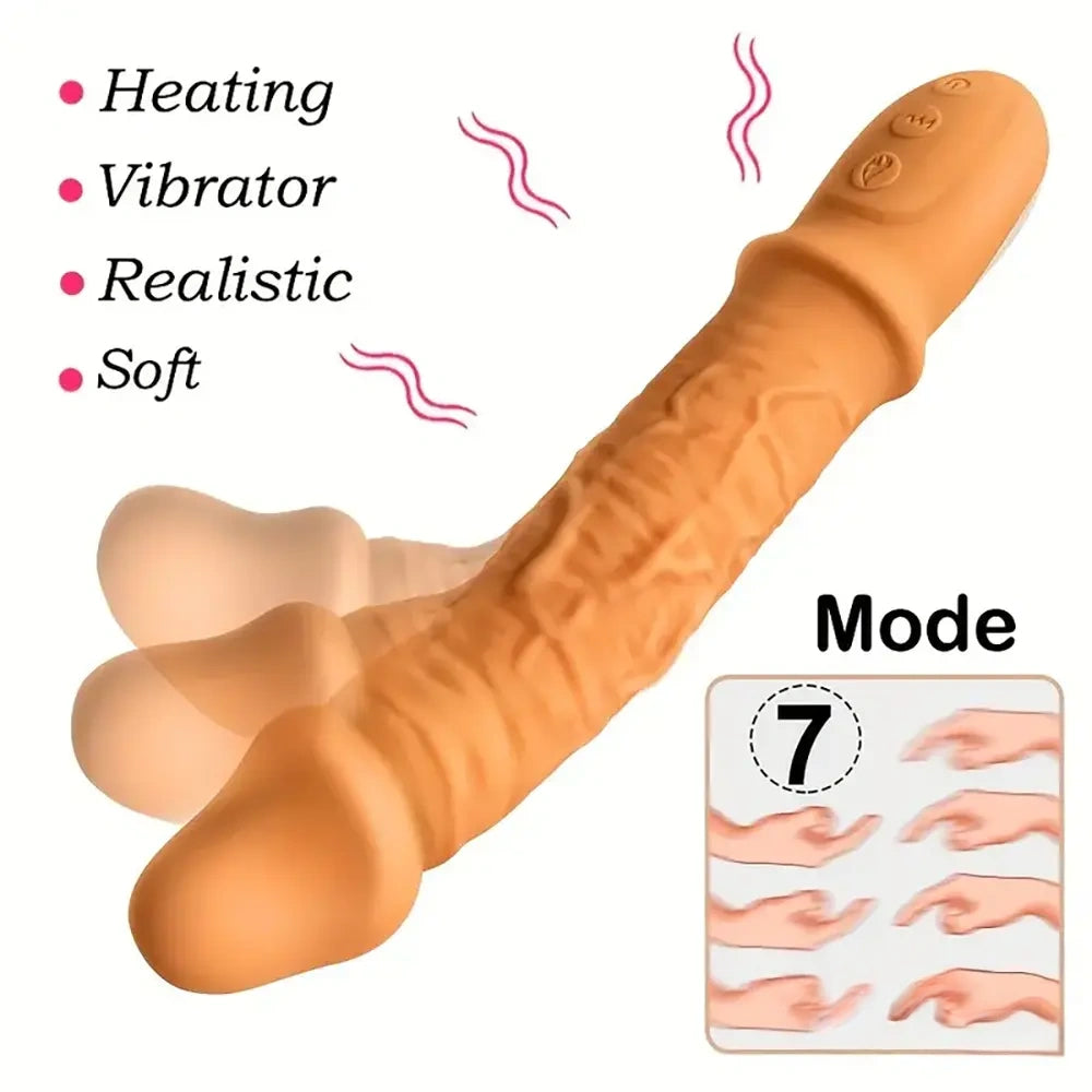 8.46in Automatic Soft Real Silicone G Spot Heating Vibrating Adult Dildo