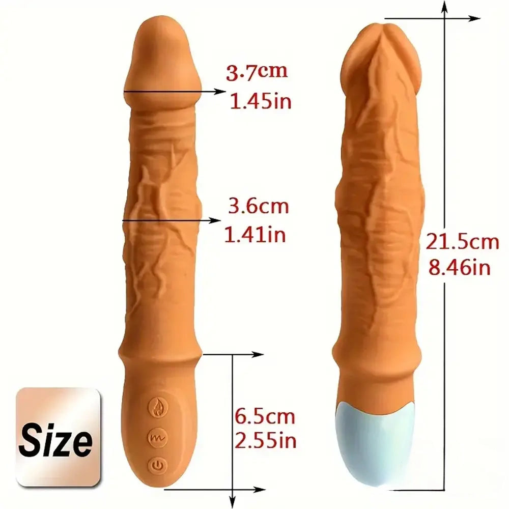 8.46in Automatic Soft Real Silicone G Spot Heating Vibrating Adult Dildo