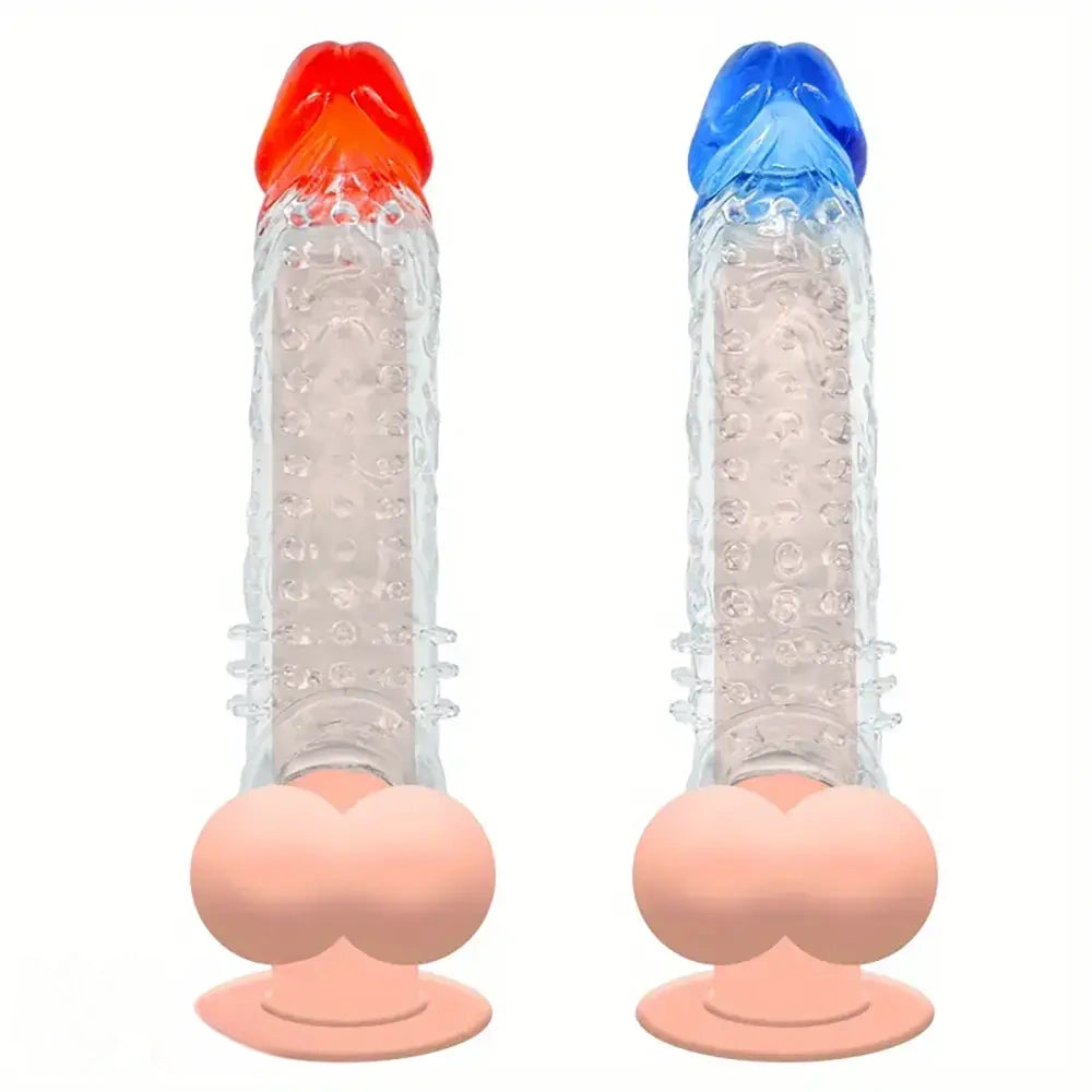 8.46in Clear Anatomy Big Spiked Cock Sleeve Dildo For Enlargement