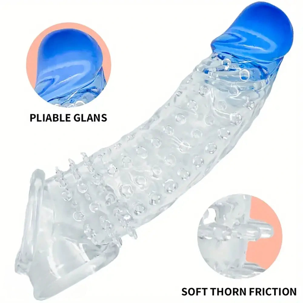 8.46in Clear Anatomy Big Spiked Cock Sleeve Dildo For Enlargement