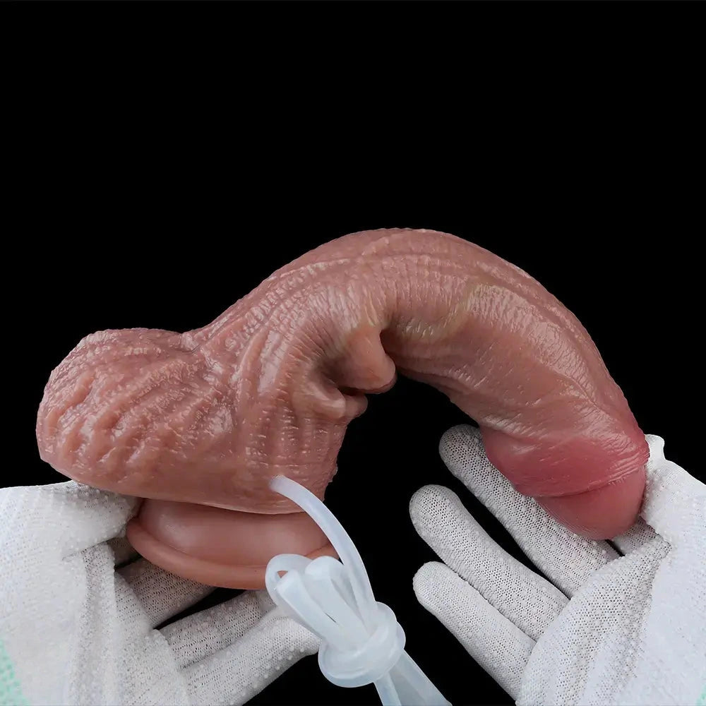 8.46in Dual Layer Silicone Strap on Ejaculating Uncut Soft Real Dildo