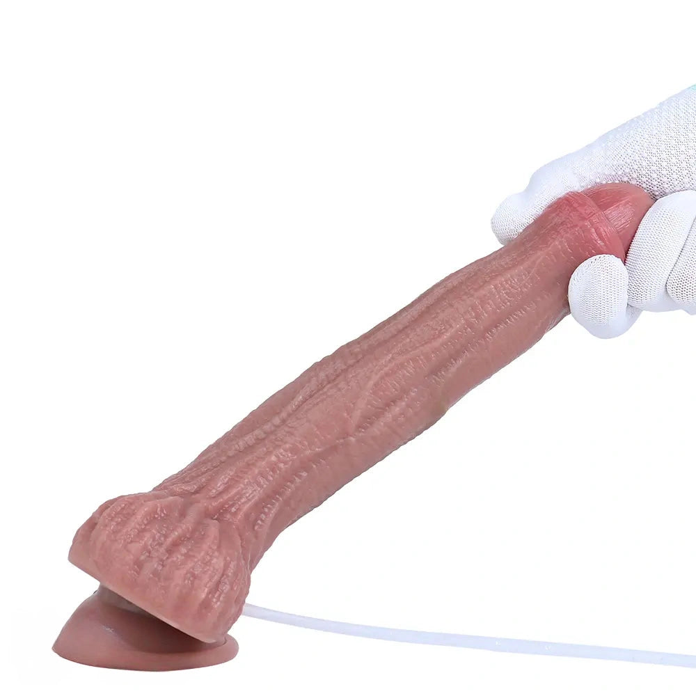 8.46in Dual Layer Silicone Strap on Ejaculating Uncut Soft Real Dildo